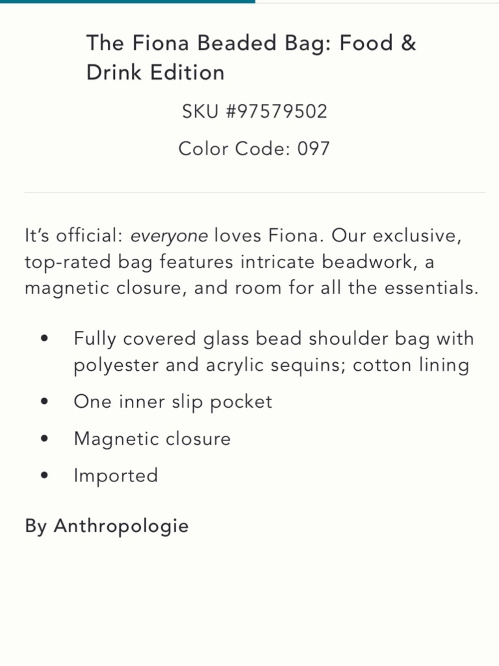 Anthropologie Fiona Beaded Bag Apple Food & Drink Edition NWT Shoulder Handbag - Picture 3 of 14
